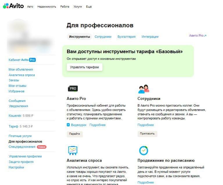 Так выглядит страница компании с набором услуг "Базовый".