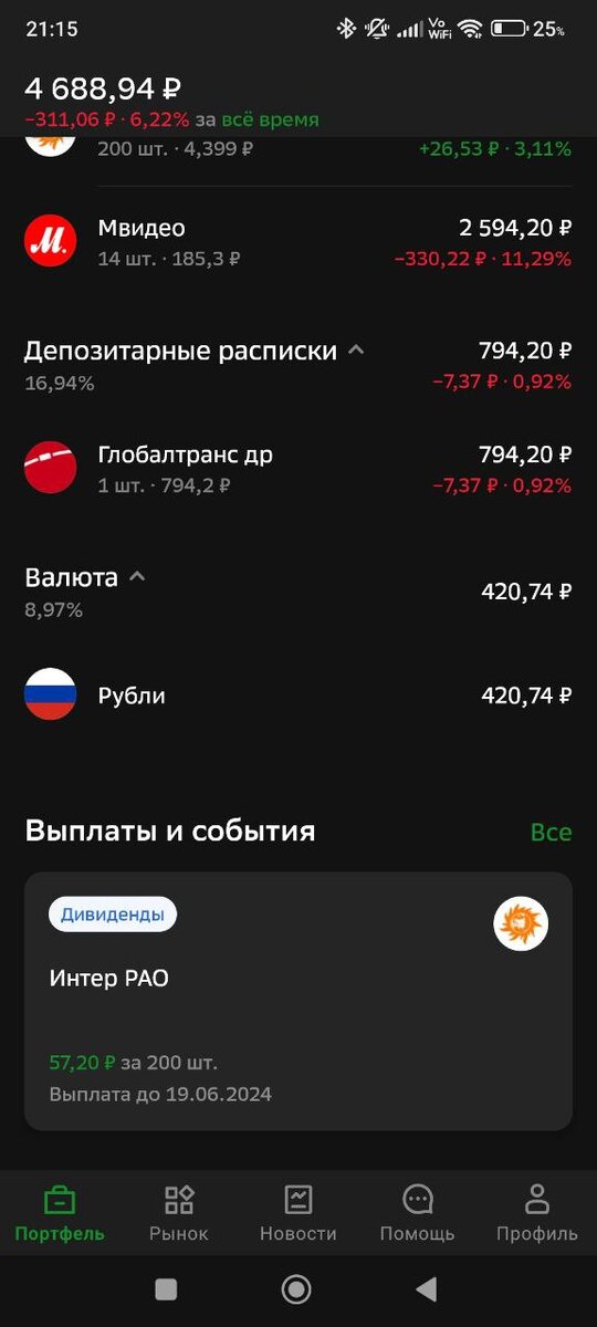 Скриншоты портфеля из приложения СберИнвестиции