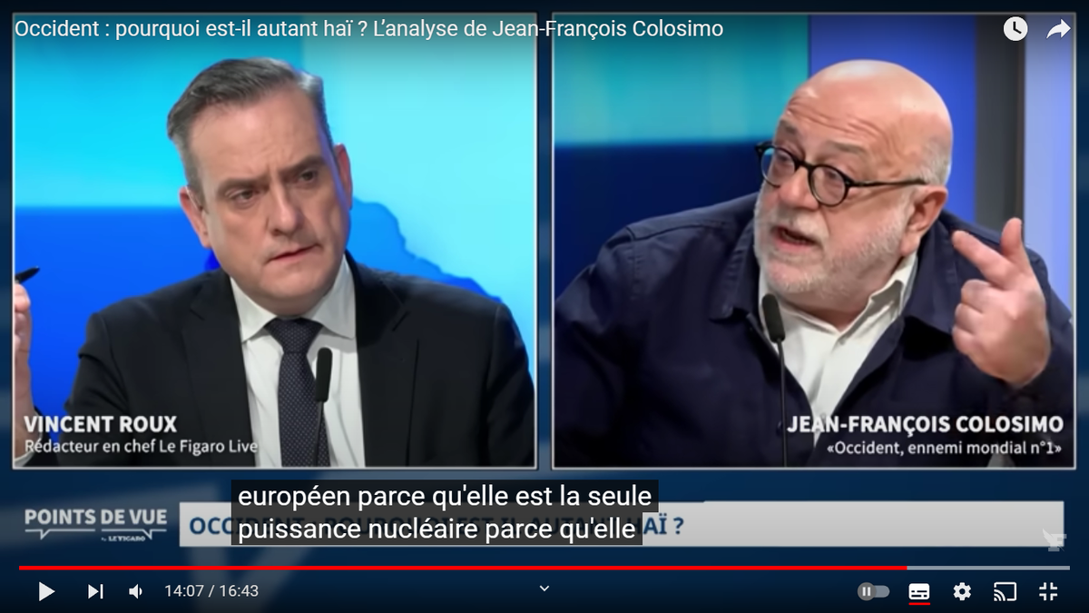 Журналист "Фигаро" Винсен Ру и Жан-Франсуа Колозимо. Скриншот с сайта YouTube.