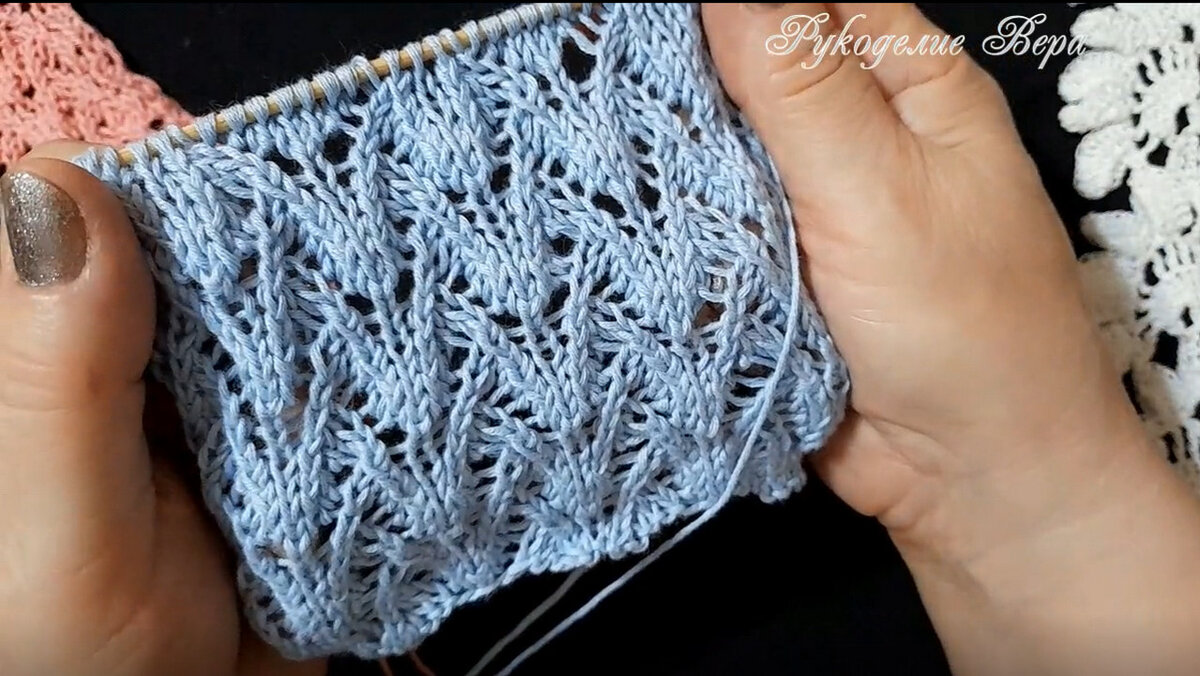 Рельефный ажурный узор спицами Поляна колокольчиков. Рукоделие Вера