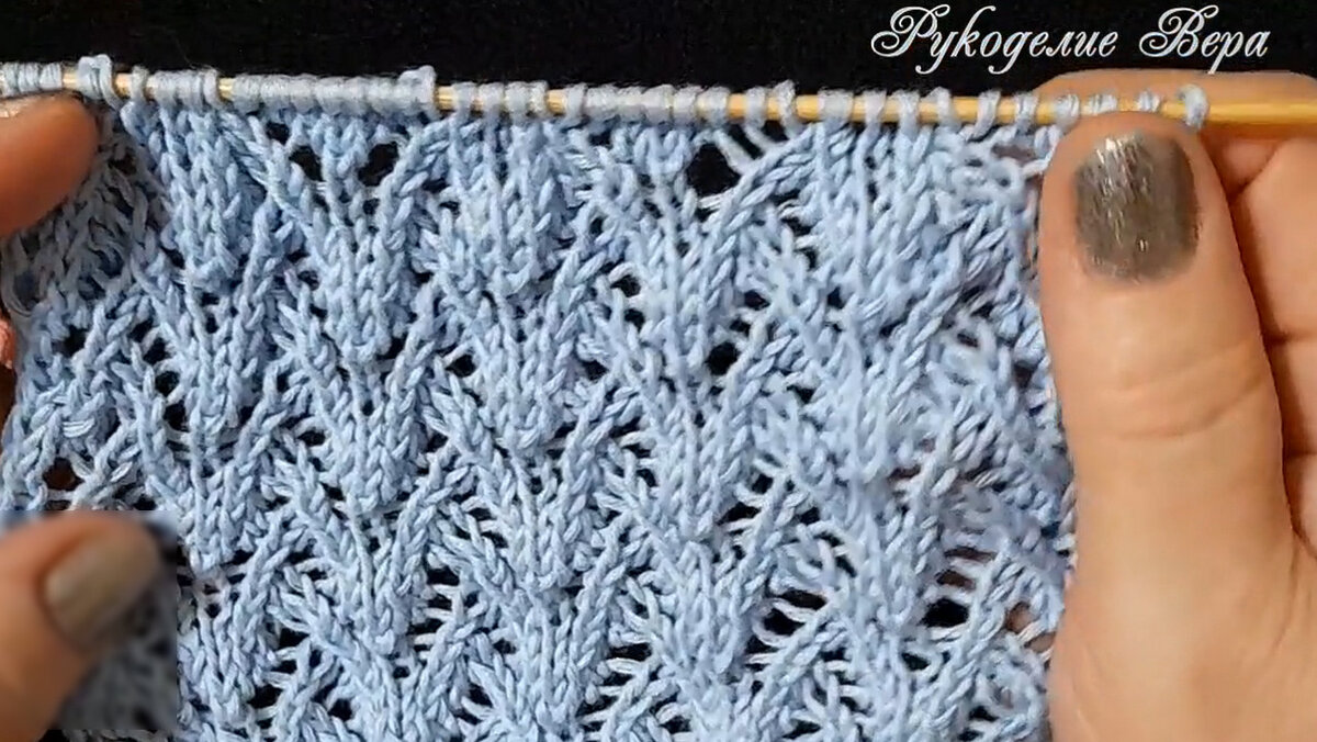 Ажурный рельефный красивый узор Поляна колокольчиков спицами. Рукоделие Вера