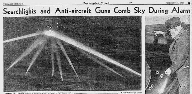 Вырезка из газеты атаке на Лос-Анджелес. 1942г. Фотография из открытого доступа.
