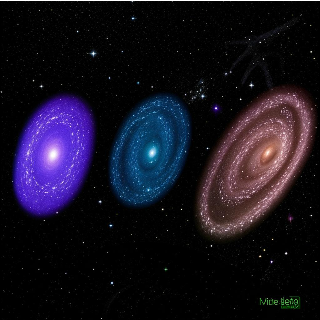 Визуализация спиральной, эллиптической и неправильной галактики и структур во Вселенной.