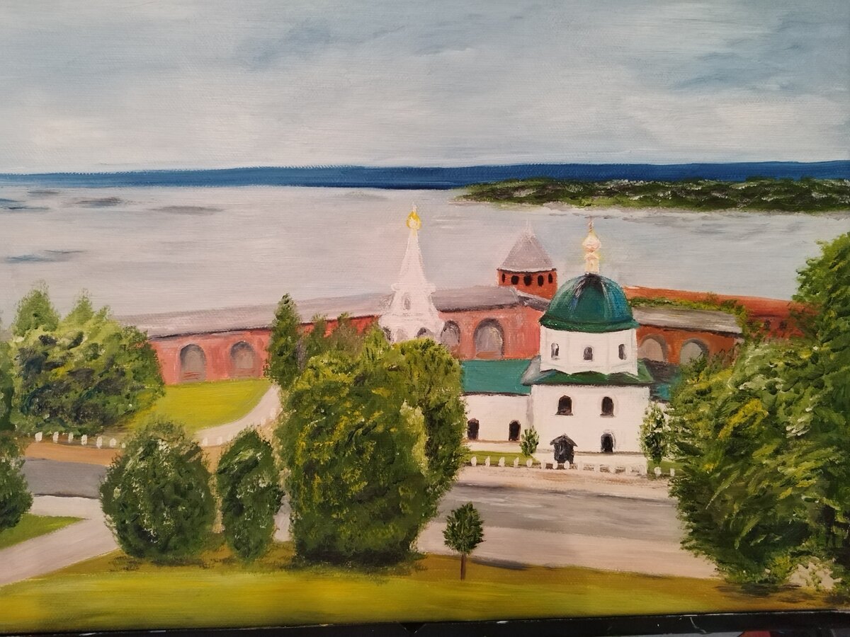 1. Ирина Афанасьева. Нижегородский кремль, вид на Волгу. Изображение из комментариев к статье, опубликованной на этом канале "Наша 27-я интернет-галерея открыта".