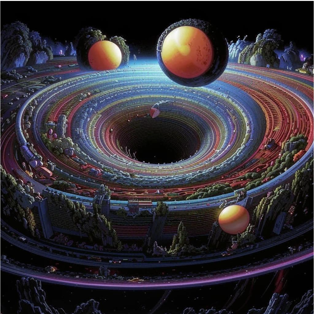 Изображение, показывающее, как дополнительные измерения могут быть свернуты в микроскопических масштабах, невидимых для человеческого глаза. 