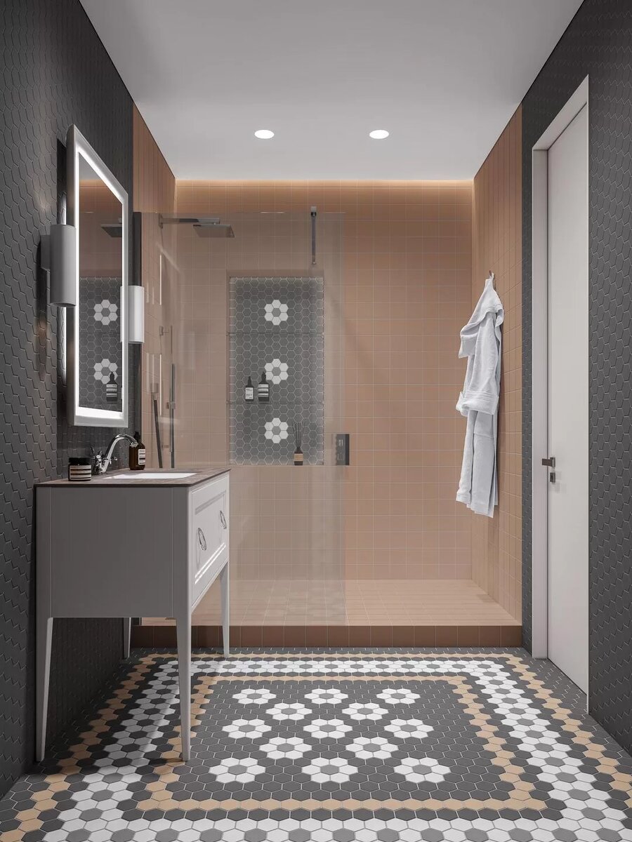 Мозаика «Агуста» обладает достаточным влажным противоскольжением для использования на полу в ванной и душевой зоне.