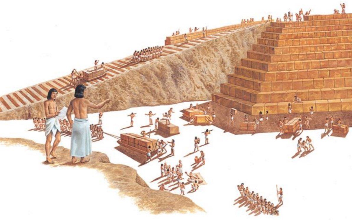 Примерно так могло выглядеть строительство пирамид: длинный пандус ведет все выше и выше к верхушке