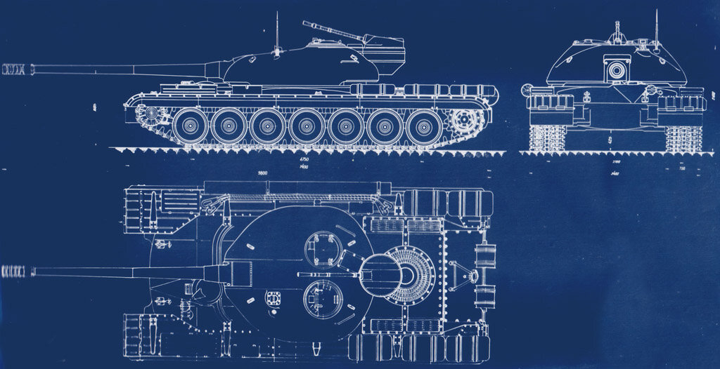 "Синька" с общими видами одного из вариантов "Объекта 777", проект 1953 г. (источник: https://yuripasholok.livejournal.com/5544975.html)