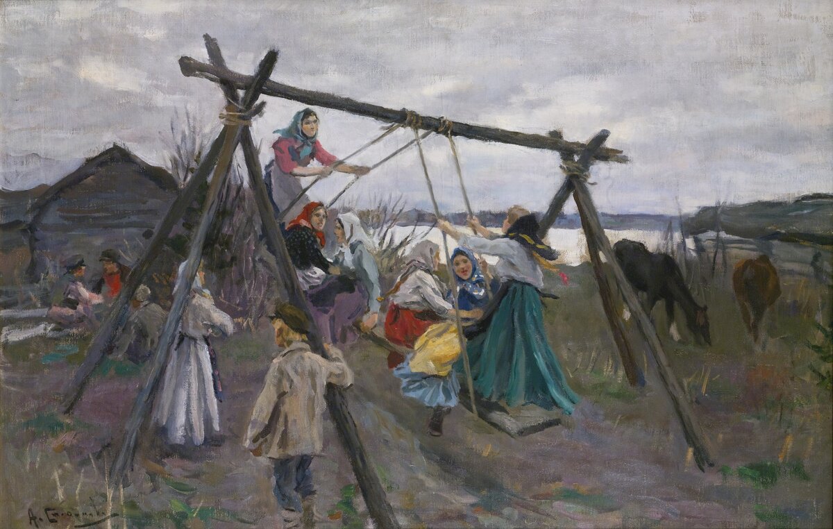 Художник Алексей Степанов "Деревенские качели". 1910-е.
