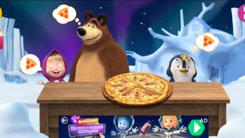 Мультфильм Игра для малышей Маша и Медведь 🐻🎁🎀 Гавайская Пицца для пингвина🍕 🍕 🍕