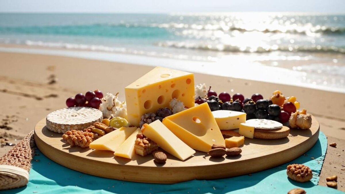 Сырная тарелка на фоне моря от нейросети :)