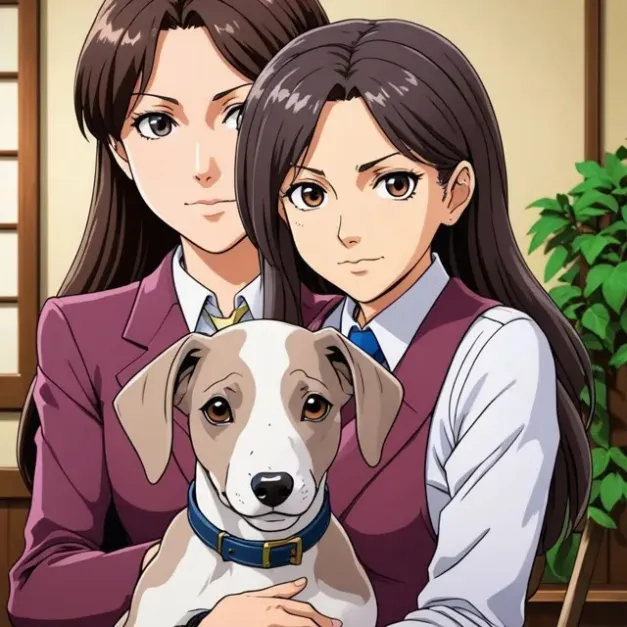 Мия и Майя со своей собакой Луной