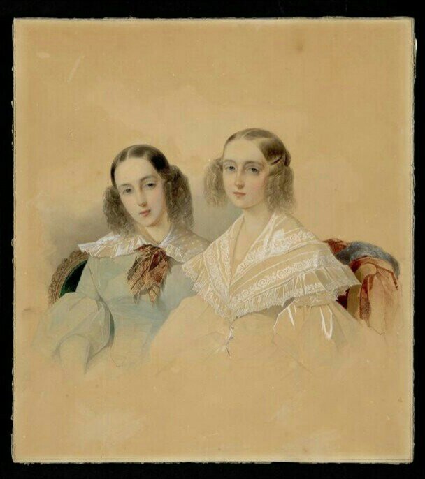 Портрет великих княжон Марии Николаевны и Ольги Николаевны, 1840-е гг. Художник Владимир Иванович Гау. Государственный Эрмитаж