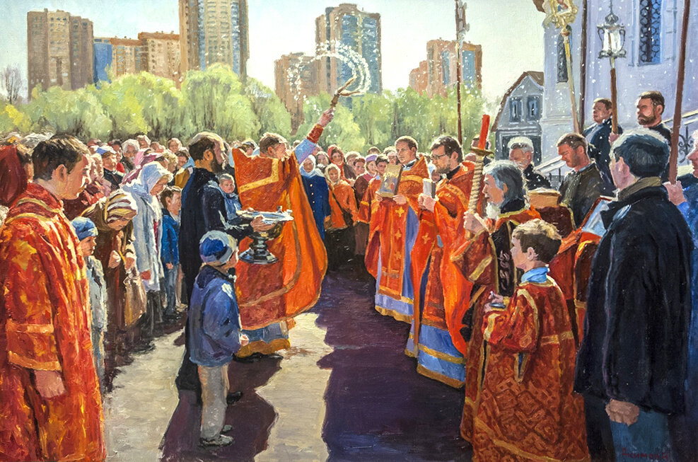 Иллюстрация: Николай Акимов. Крестный ход на Пасху.