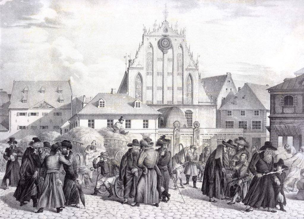 Польские евреи на Ратушной площади в Риге, 1842 г., худ. Т.Н.Рикман