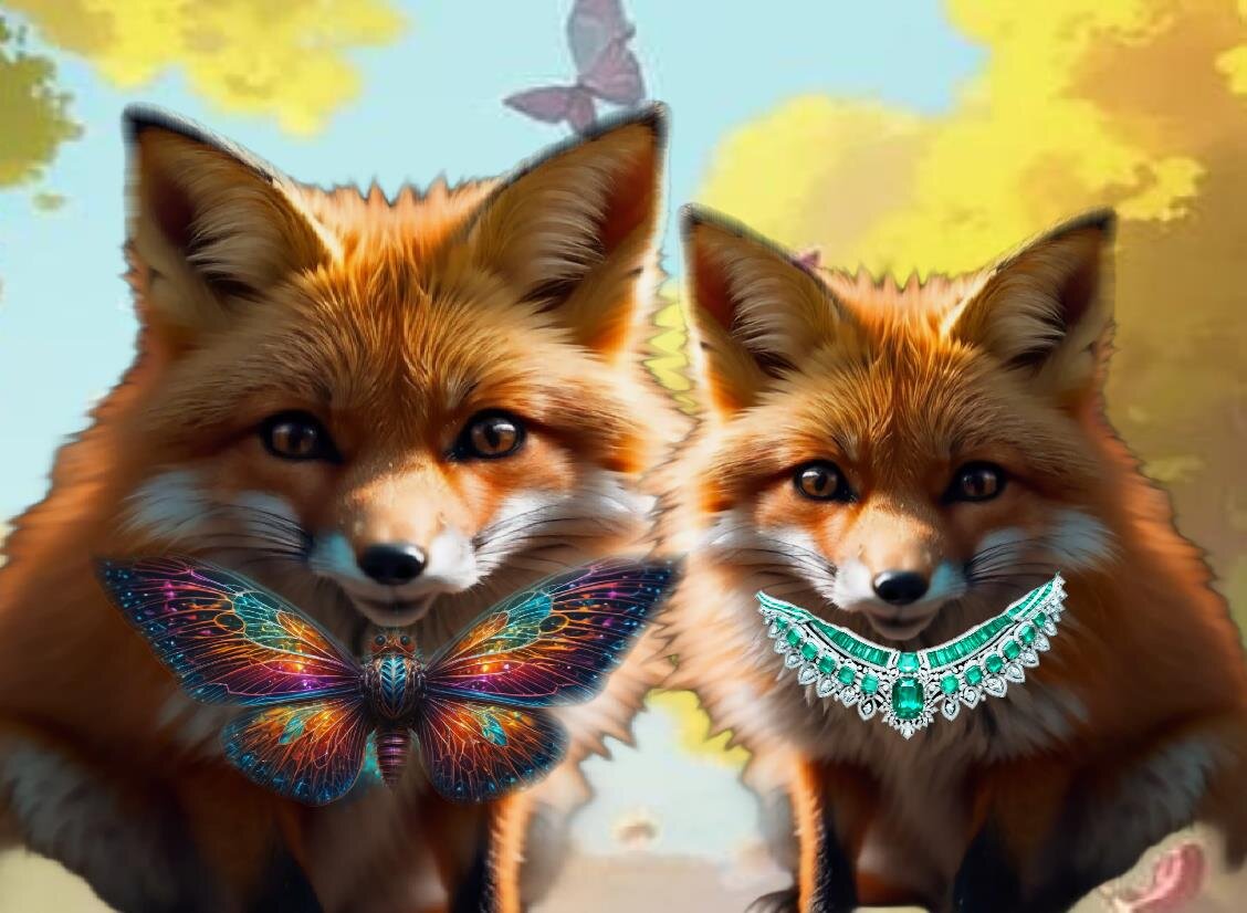 сами понимаете, нарисовать лису в галстуке и ошейнике ИИ пока не в состоянии. Так что, как смогла, так и сделала коллаж. 