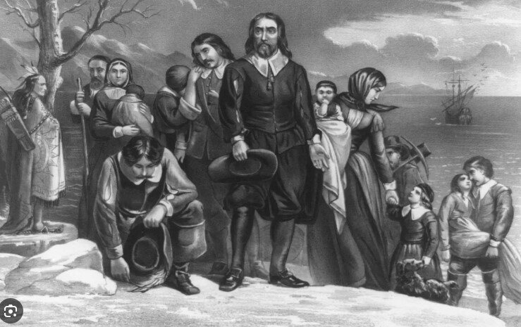  Высадка пилигримов в Плимуте, Массачусетс, 22 декабрь, 1620,литография Currier & Ives, 1876. Открытый доступ.