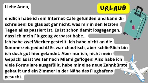 LESEN: читаем базовые тексты на немецком, тема Urlaub, потерянный багаж😎