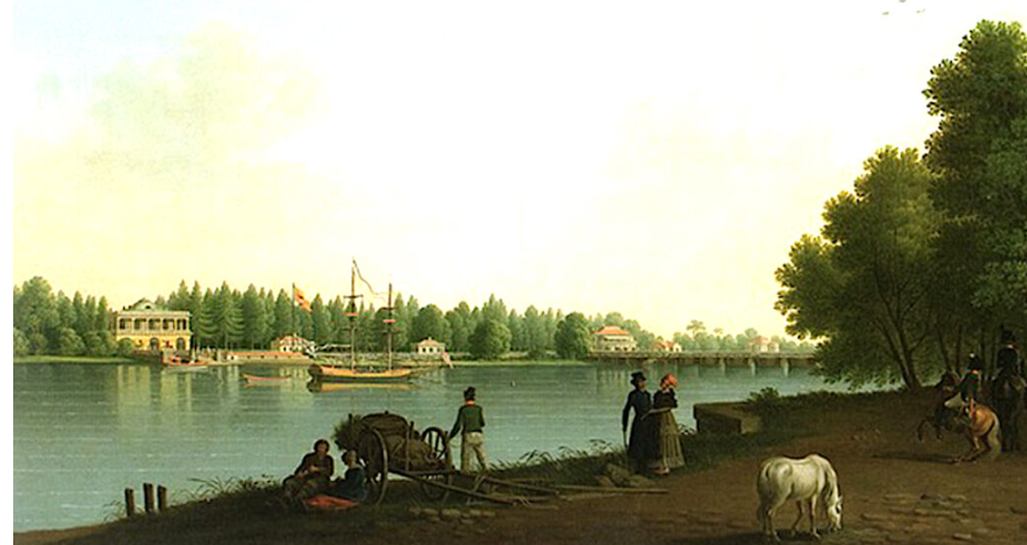 Вид дачной застройки берега Большой Невки. Начало XIX в./Источник: https://arsrus.ru/azbuka/dacha/#