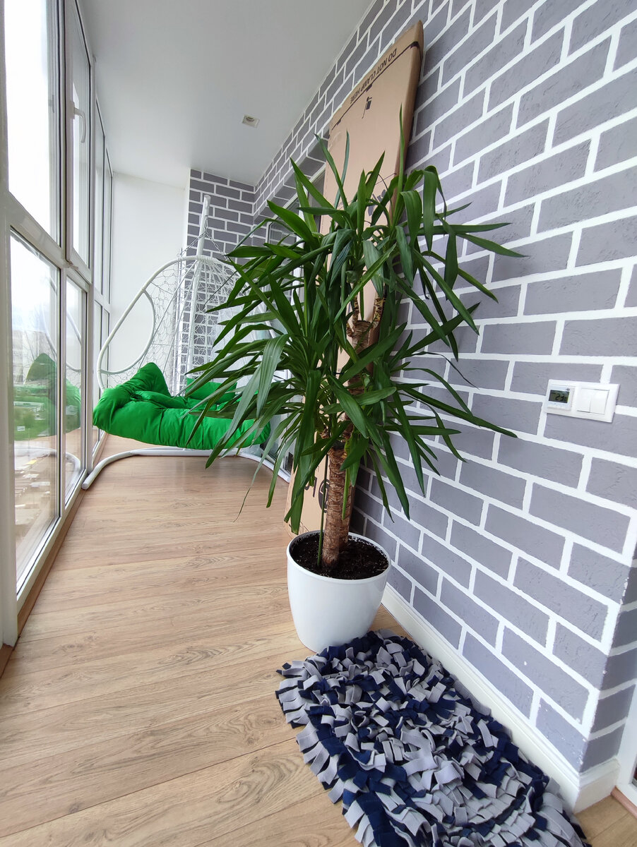 Балкон клиента. Юкка в восторге от переезда в новый дом. 