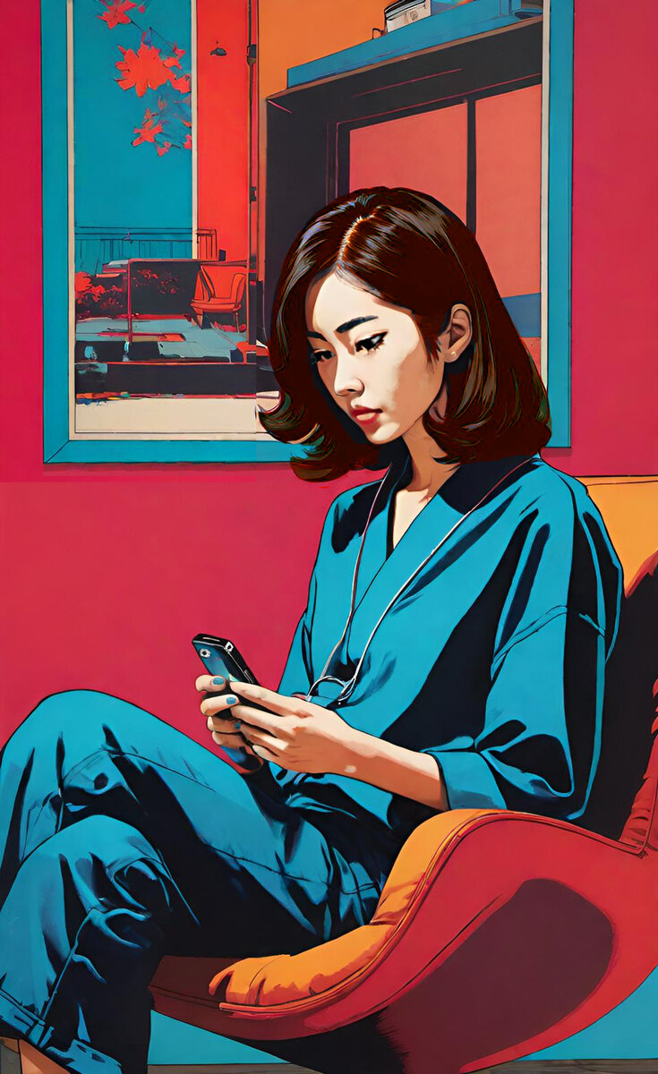 В мессенджере. Иллюстрация создана с помощью нейросети DreamAI и программы Photoshop.