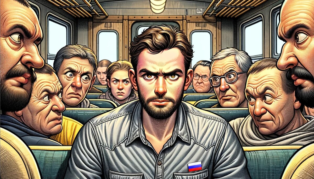 В поезде. Авторские права на иллюстрацию принадлежат медиагруппе "Хакнем" и защищены товарным знаком ®️