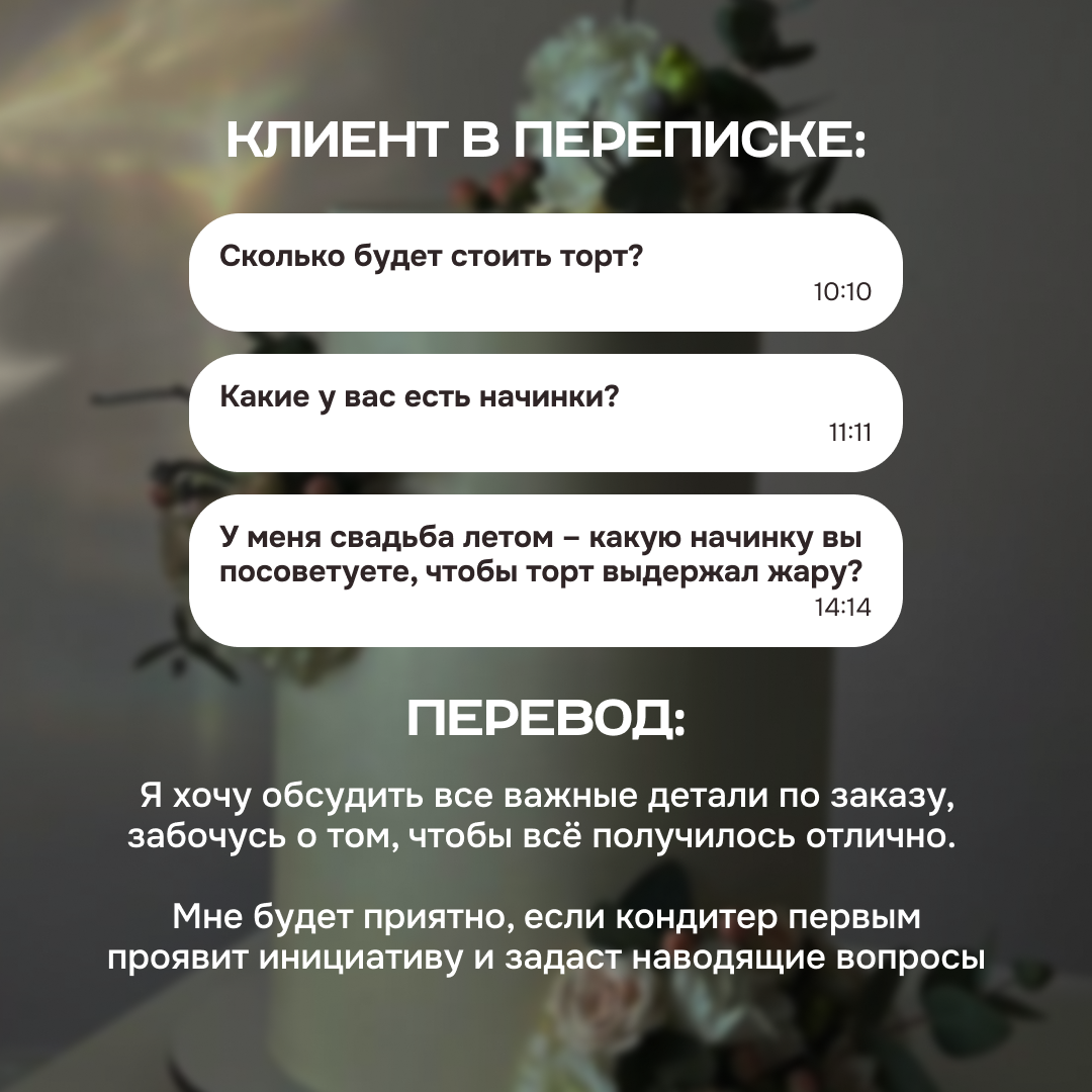 Как кондитеру разговаривать с клиентом на 1 языке или о чём на самом деле  говорят те, кто заказывает у вас торты? | Полина Шевчук // Шеф | Дзен