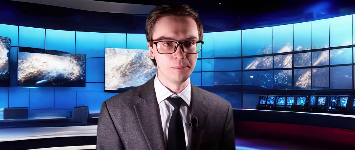 Кадр из любительского фильма ужасов студии Crazy Space Gun “АТАКА СНЕЖНОГО ЧЕЛОВЕКА”. Сыграл ведущего новостей. 