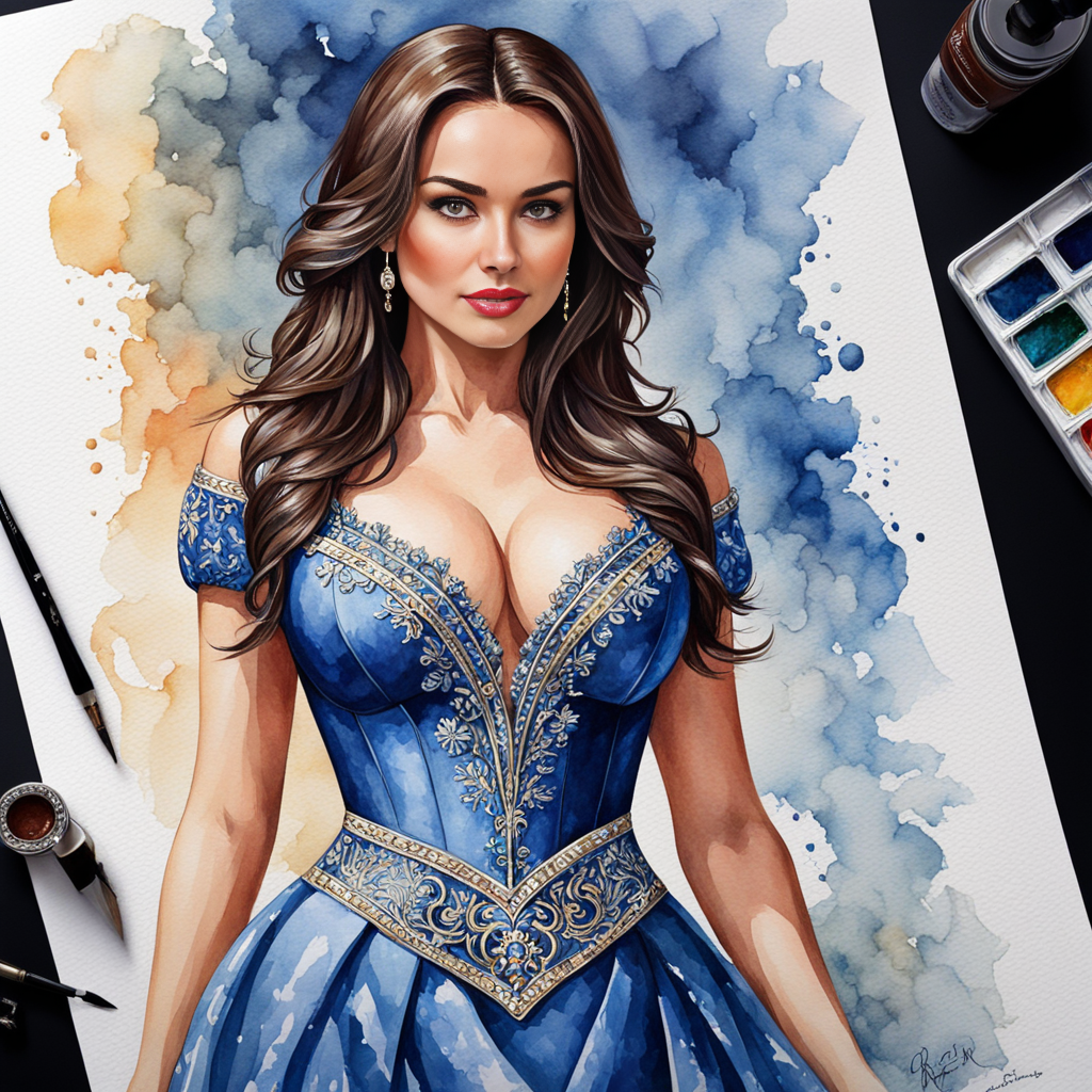 Девушка в викторианском платье (акварель)