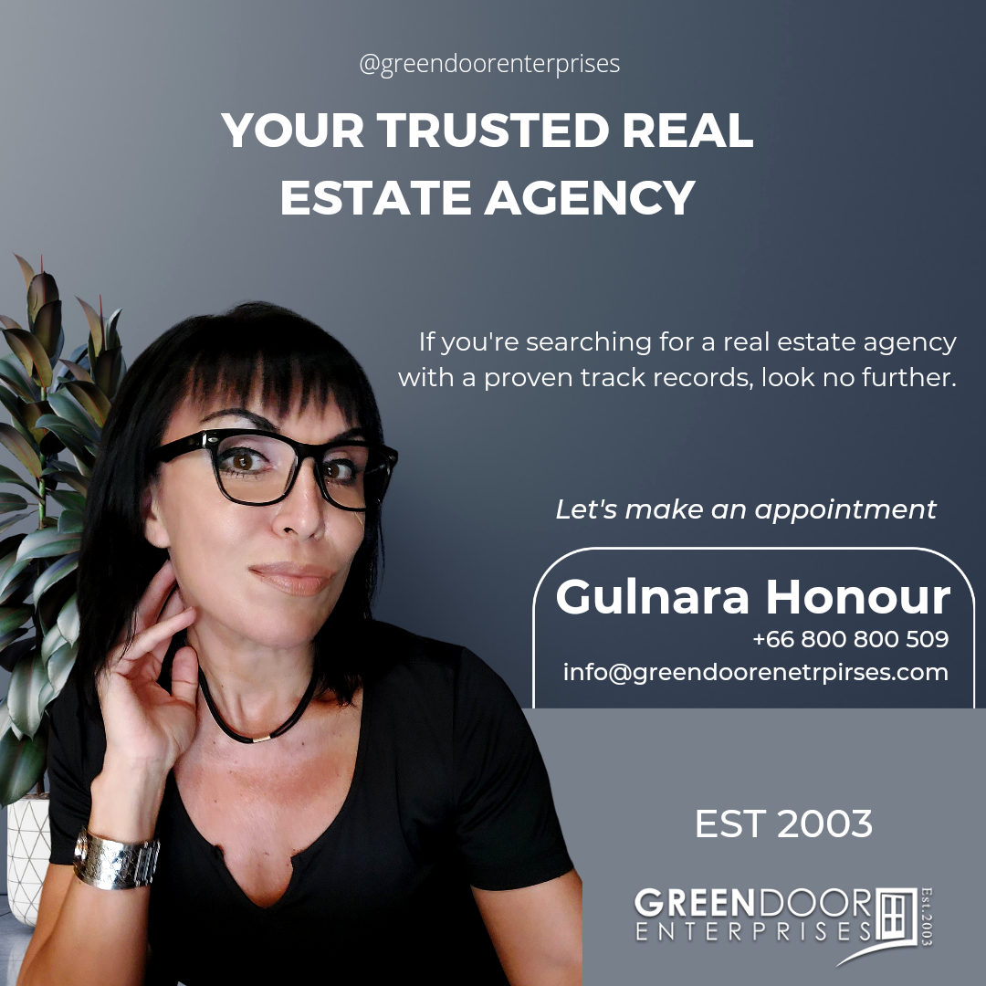 Привет, друзья! Сегодня мы хотим поделиться с вами историей нашей компании, агентства недвижимости Green Door Enterprises, основанной в 2003 году в прекрасном городе Паттайя. 🌴

С момента нашего основания мы ставим перед собой главную цель - помогать нашим клиентам находить идеальные варианты недвижимости в этом райском уголке Таиланда. Наш профессиональный подход и прекрасное знание рынка помогают нам воплощать мечты в реальность.

За годы работы мы собрали команду экспертов, готовых помочь вам с любыми вопросами относительно покупки, продажи или аренды недвижимости. 
Благодаря нашему опыту и профессионализму нам доверяют и нас рекомендуют! Мы гордимся тем, что создаем не просто дома, а места, где ваши мечты о жизни в раю становятся реальностью.

Присоединяйтесь к нам, чтобы открыть дверь в мир возможностей с Green Door Enterprises! 💚

#GreenDoorEnterprises #Паттайя #недвижимость