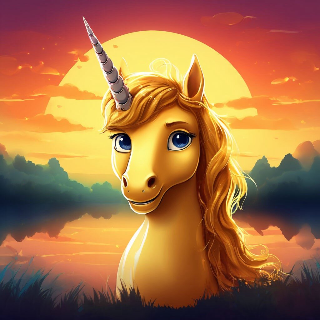 Мультяшный золотой единорог