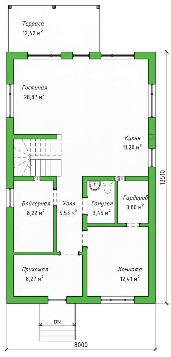 План 1 этажа дома по проекту 16-216