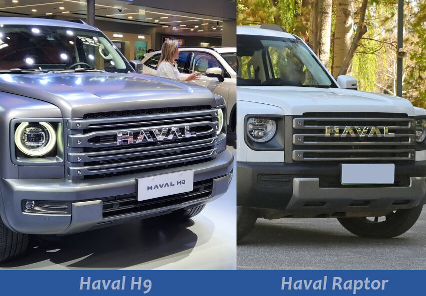 На фото: Сравнение дизайна нового Haval H9 и кроссовера Haval Raptor