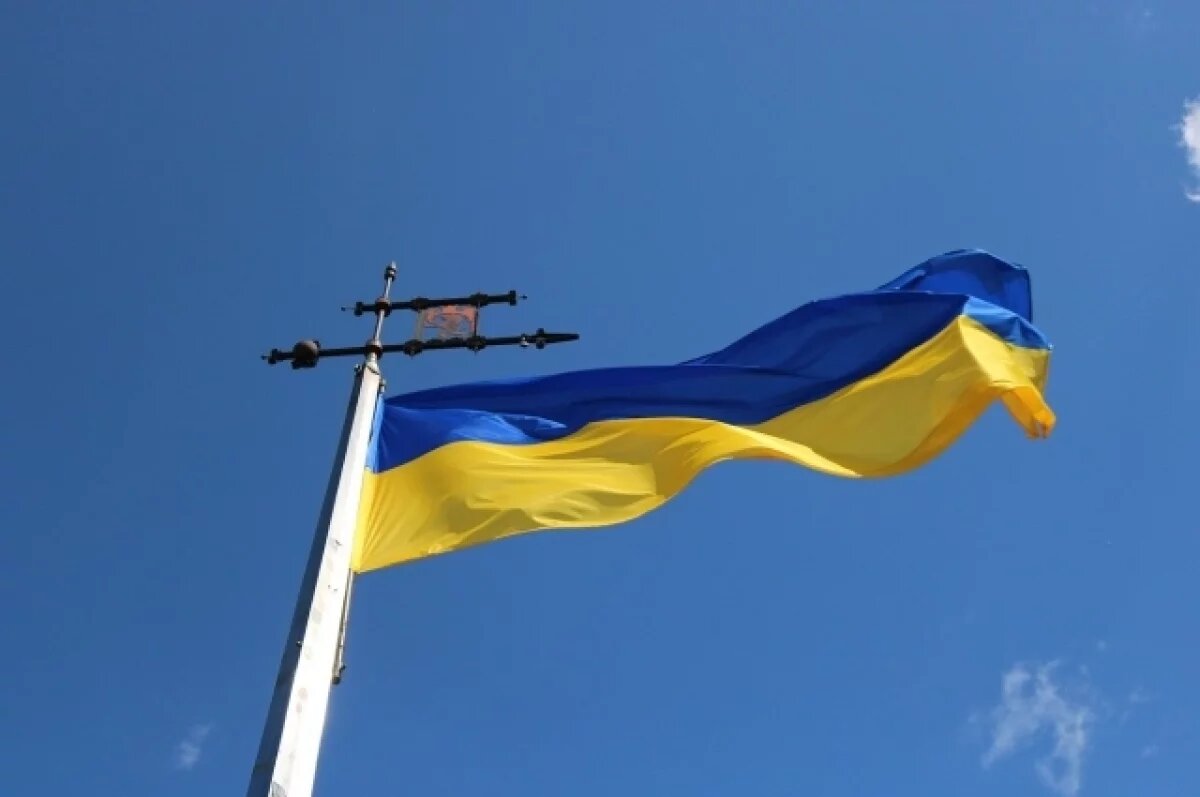    Киевский дворник сделал мешок для мусора из украинского флага