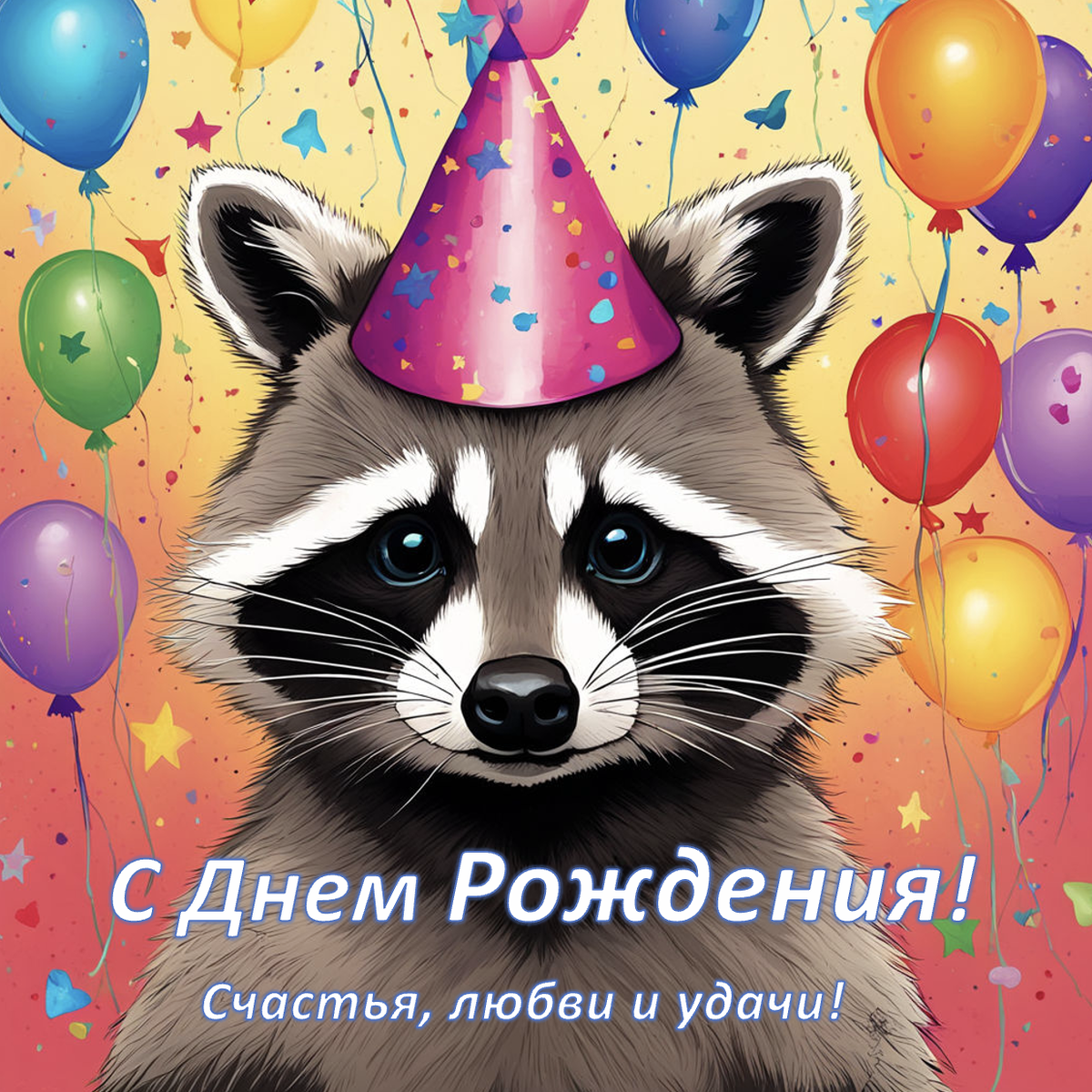 Енот желает счастья, любви и удачи