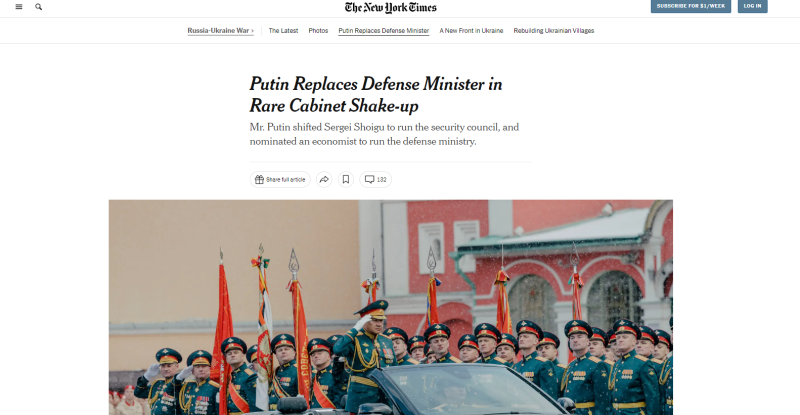    NYT с опаской воспринимает назначение Белоусова, так как не сомневается, что такие решения Владимира Путина явно несут угрозу для Запада/nytimes.com
