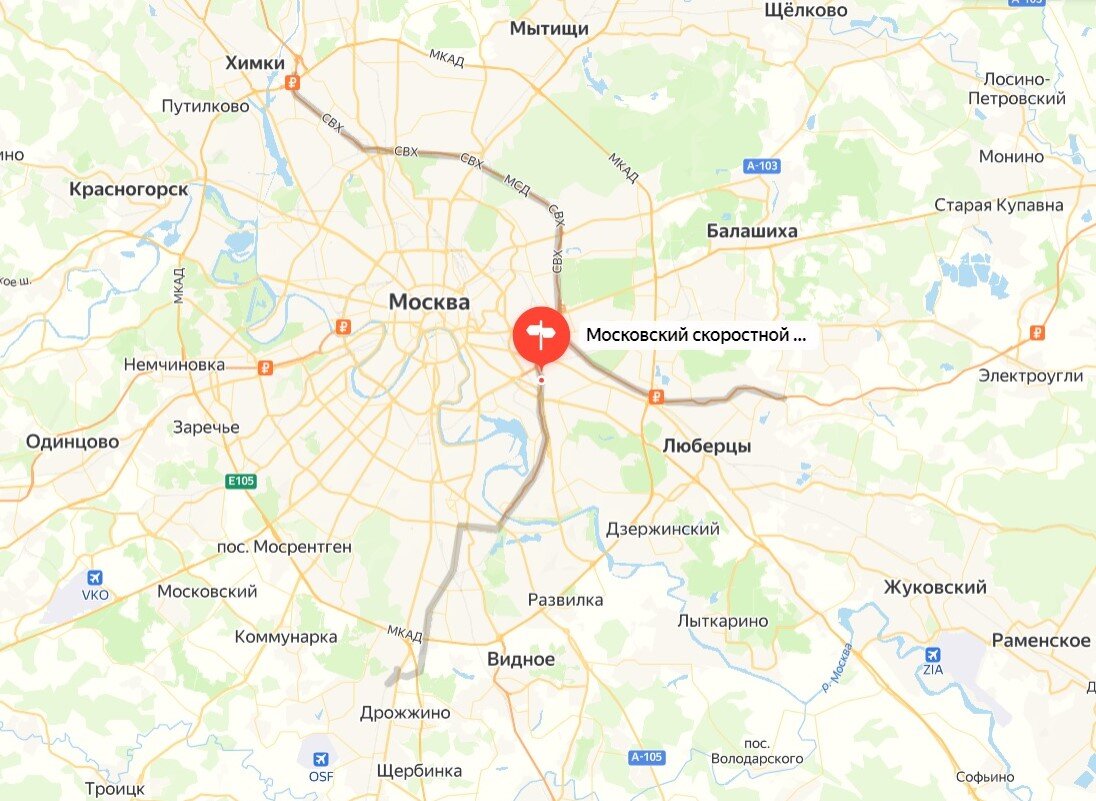 Московский скоростной диаметр – самый протяженный в России скоростной диаметр – длина 68 км.