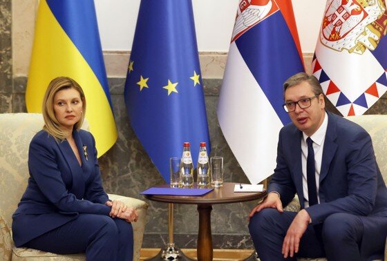    Президент Сербии Александр Вучич и Елена Зеленская во время встречи