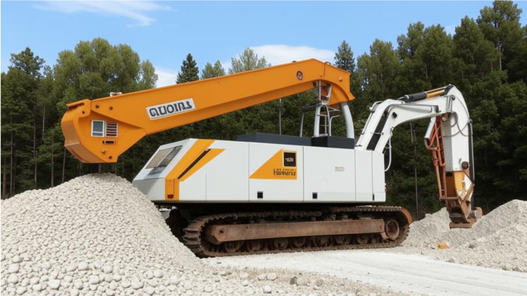 Карьерная техника на производственном участке добычи мраморного сырья для создания карбоната кальция