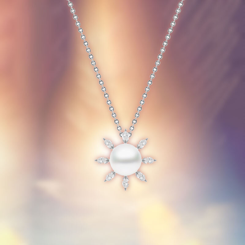 Кулон Mikimoto Yaguruma из белого золота с бриллиантами и жемчугом