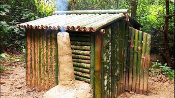 Строю бамбуковый домик с глиняной печью в лесу своими руками