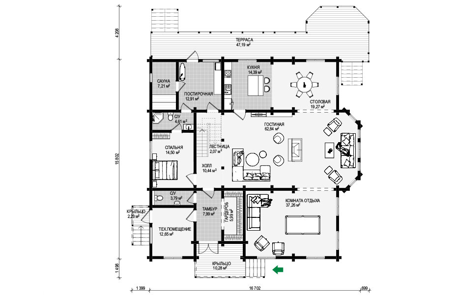 План первого этажа двухэтажного дома «Усадьба 346»