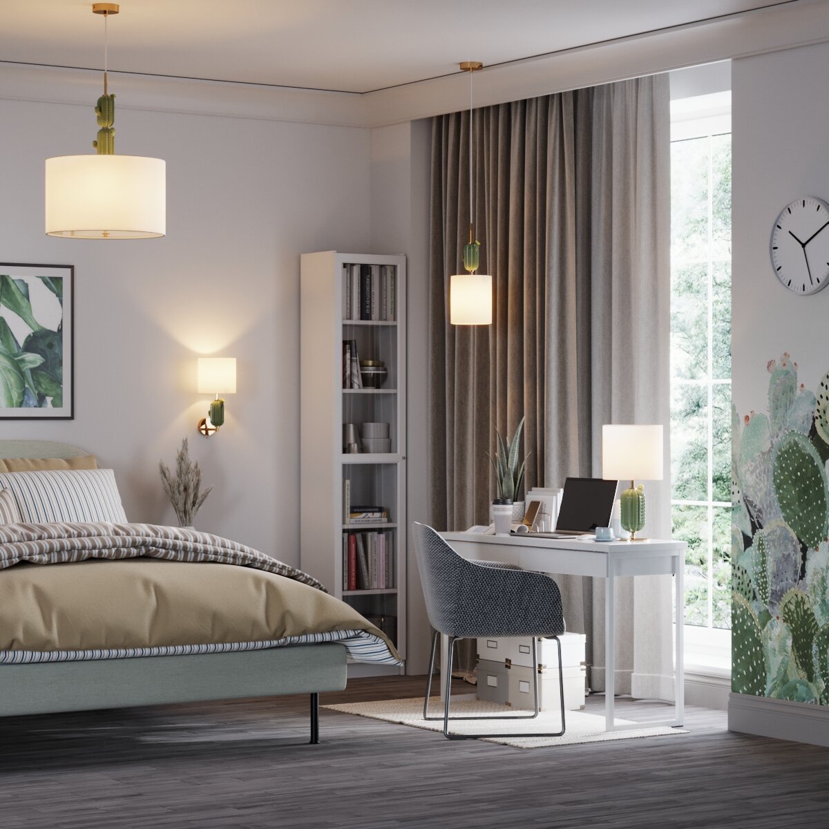 Легкая и очень позитивная линия светильников Cactus декорирована керамическими элементами, сделанными вручную, в виде небольших кактусов