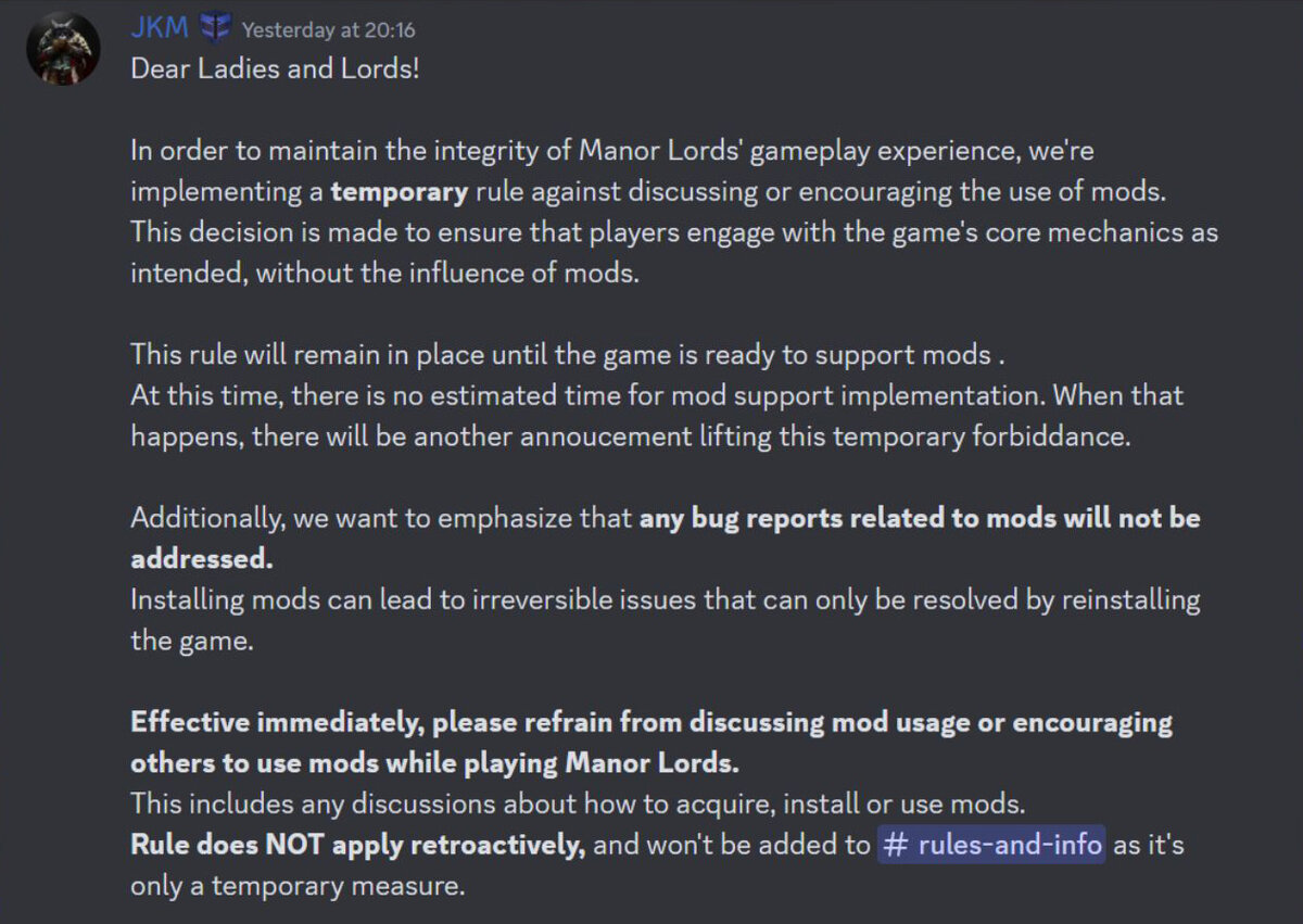 Модератор Manor Lords закрыл обсуждение модов до появления официальной  поддержки | Shazoo | Дзен
