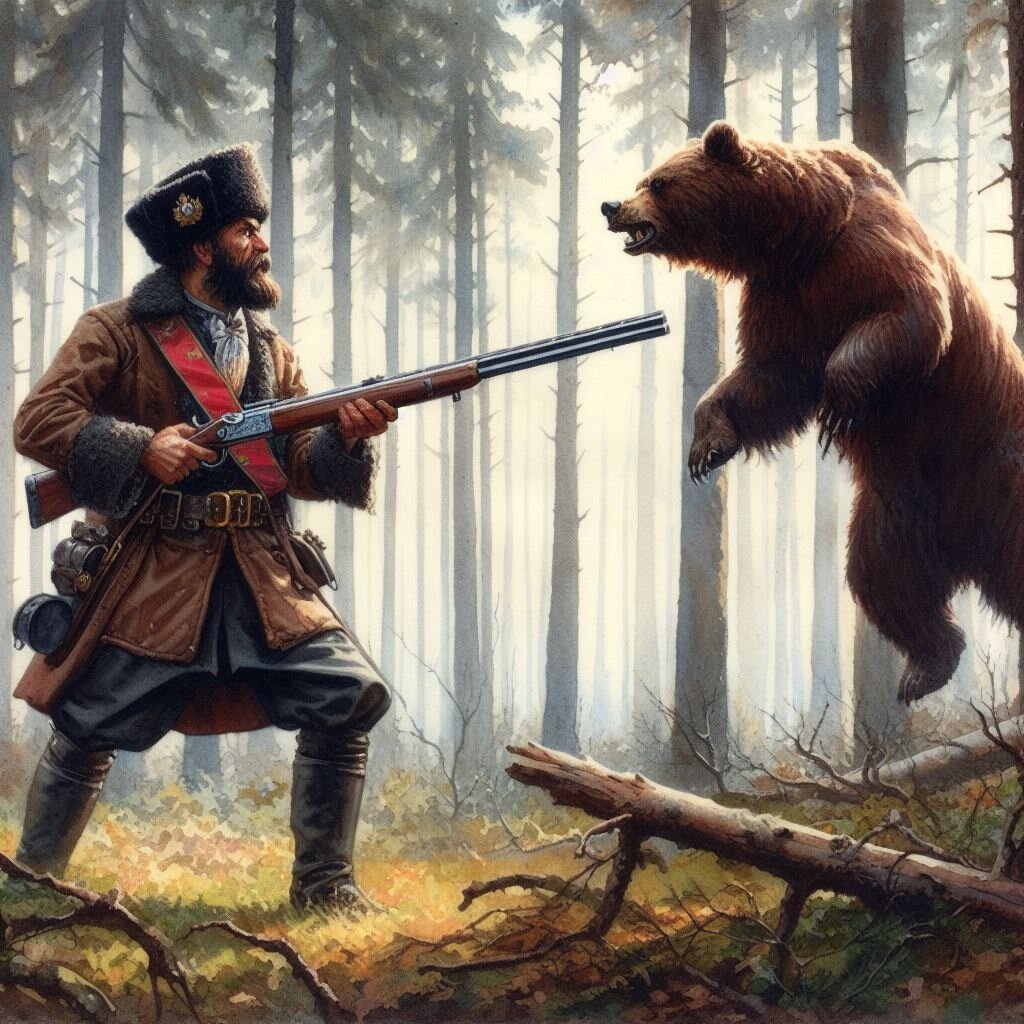 Случай в лесу. Медведица напала на охотника, но тот не стал стрелять, а вступил в дуэль нервов, постепенно отступая от разъярённой матери трёх медвежат.