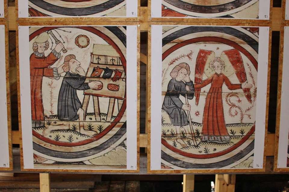 Средневековые сцены, нарисованные на дереве, из церкви Сёдра Рода в Швеции. Открытый источник