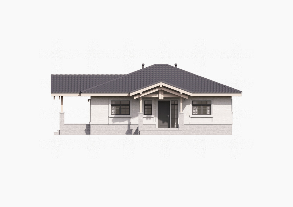 Проекция фасада (вид спереди) одноэтажного дома «Бавария-109»