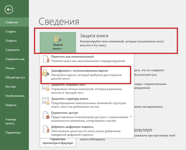 Доступ к пункту в Эксель позволяющим настроить пароль для защиты файла