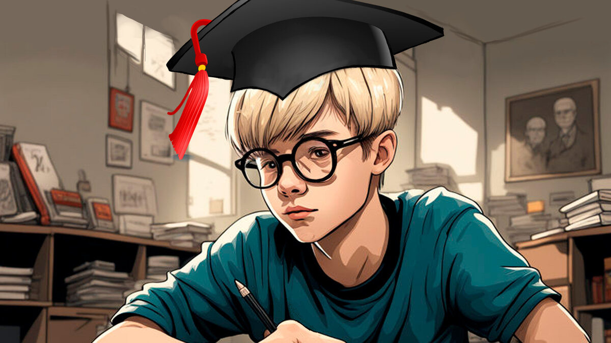 Когда бабка Анафема первый раз увидела Ванечку, ей так и хотелось ему на макушечку надеть шапочку академическую. Что она и сделала. Мысленно