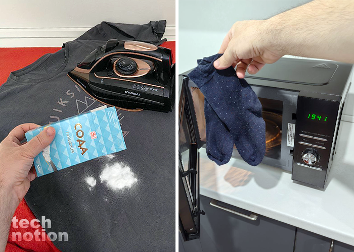 Для чего на одежду сыпать соду и гладить утюгом, а носки греть в микроволновке (Утюг Hyundai H-SI01338, Микроволновая Печь Hyundai HYM-D3031)